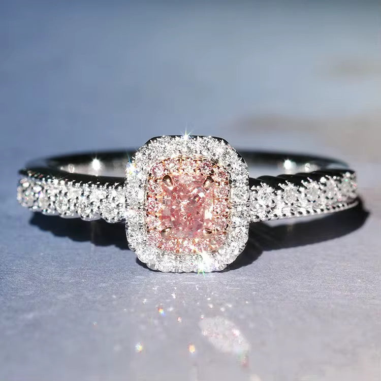 Bague Rose fiançailles en Argent & Or Zircon