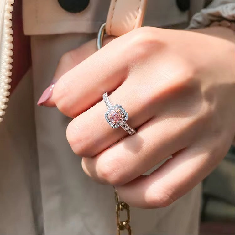 Bague Rose fiançailles en Argent & Or Zircon